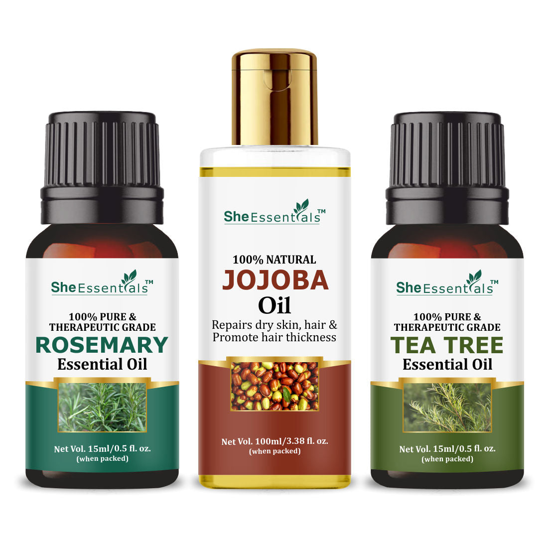 Rosemary, Jojoba & Tea Tree Essential Oil For Hair Growth, Acne & Dandruff