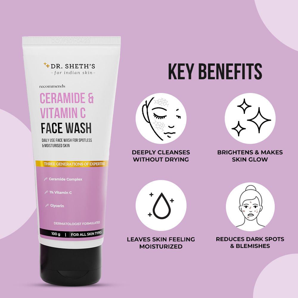Ceramide & Vitamin C Brightening Face Wash |Cleanses, Hydrates, Reduces Dark Spots 100ml