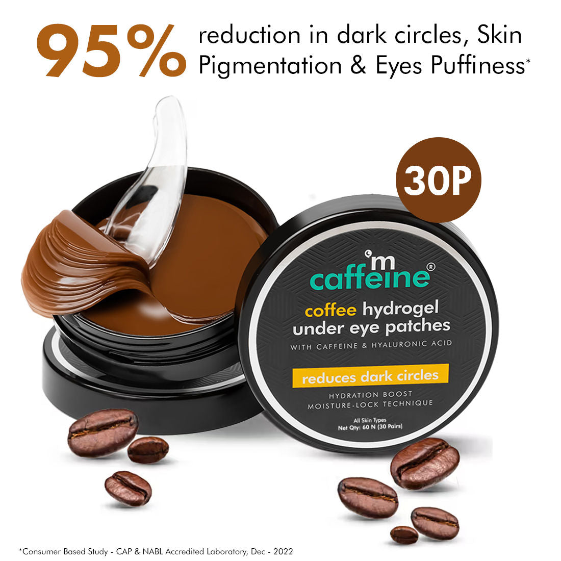 Coffee Hydrogel Under Eye Patches for Dark Circles with Hyaluronic Acid Depuffs