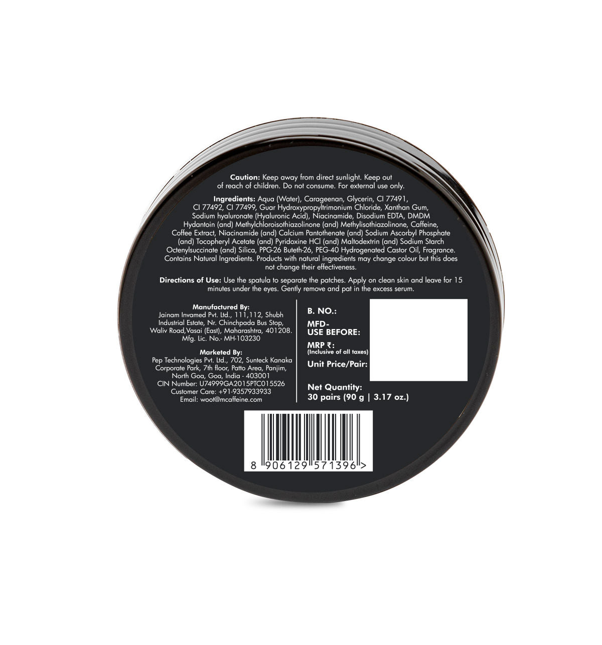 Coffee Hydrogel Under Eye Patches for Dark Circles with Hyaluronic Acid Depuffs