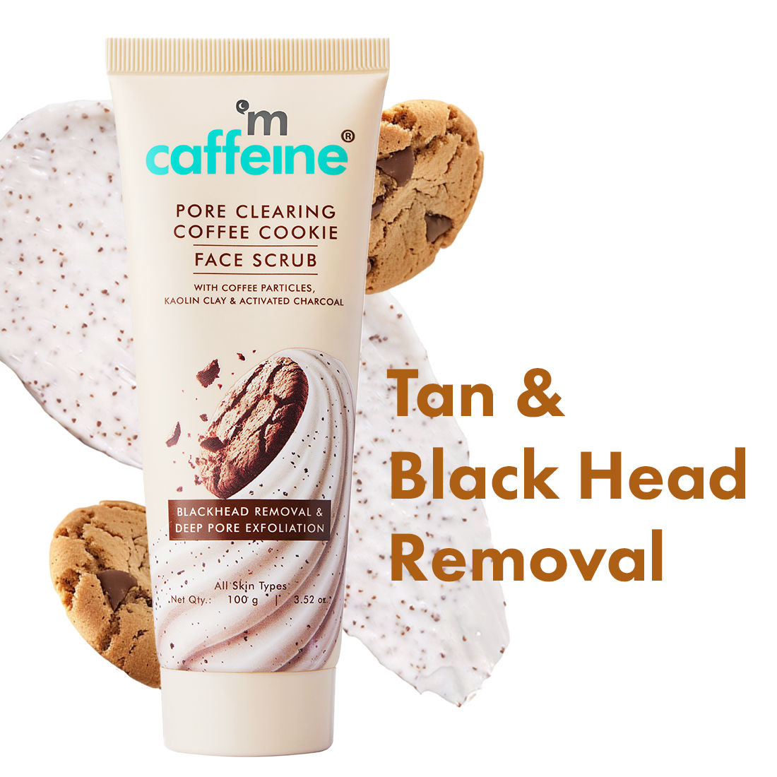 4.5% Exfoliants Pore Clearing Coffee Cookie Face Scrub Remove Blackheads, Detan & Glow