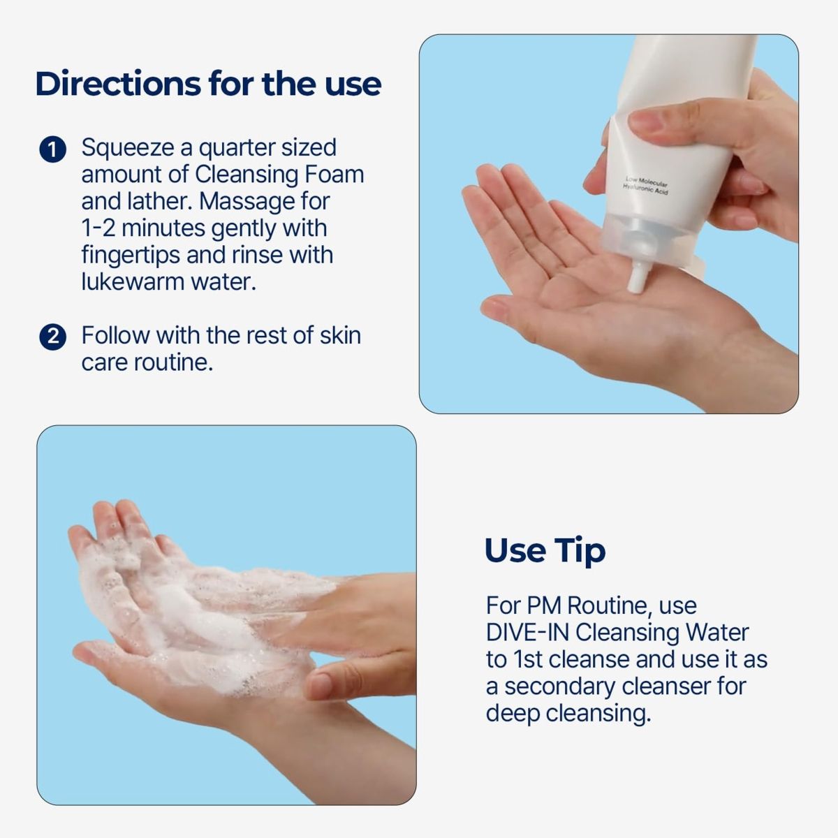 Dive In Cleansing Foam - Gentle Hydrating Korean Hyaluronic Acid Cleanser, All Skin Types