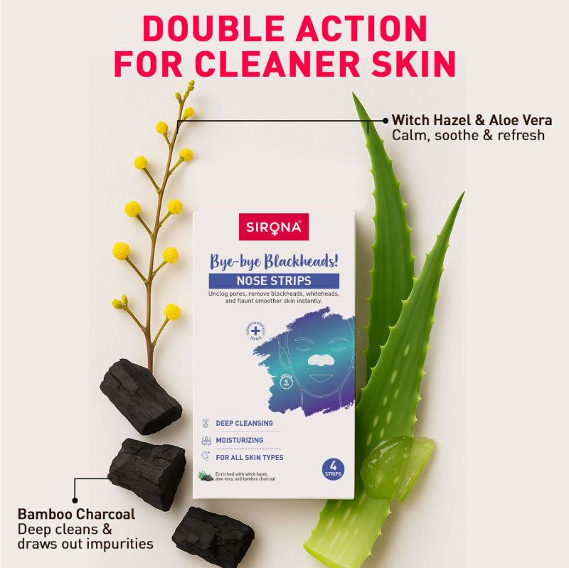 Natural Bamboo Charcoal Nose Strips For Women, Removes Blackheads,Whiteheads & Pore Cleanser
