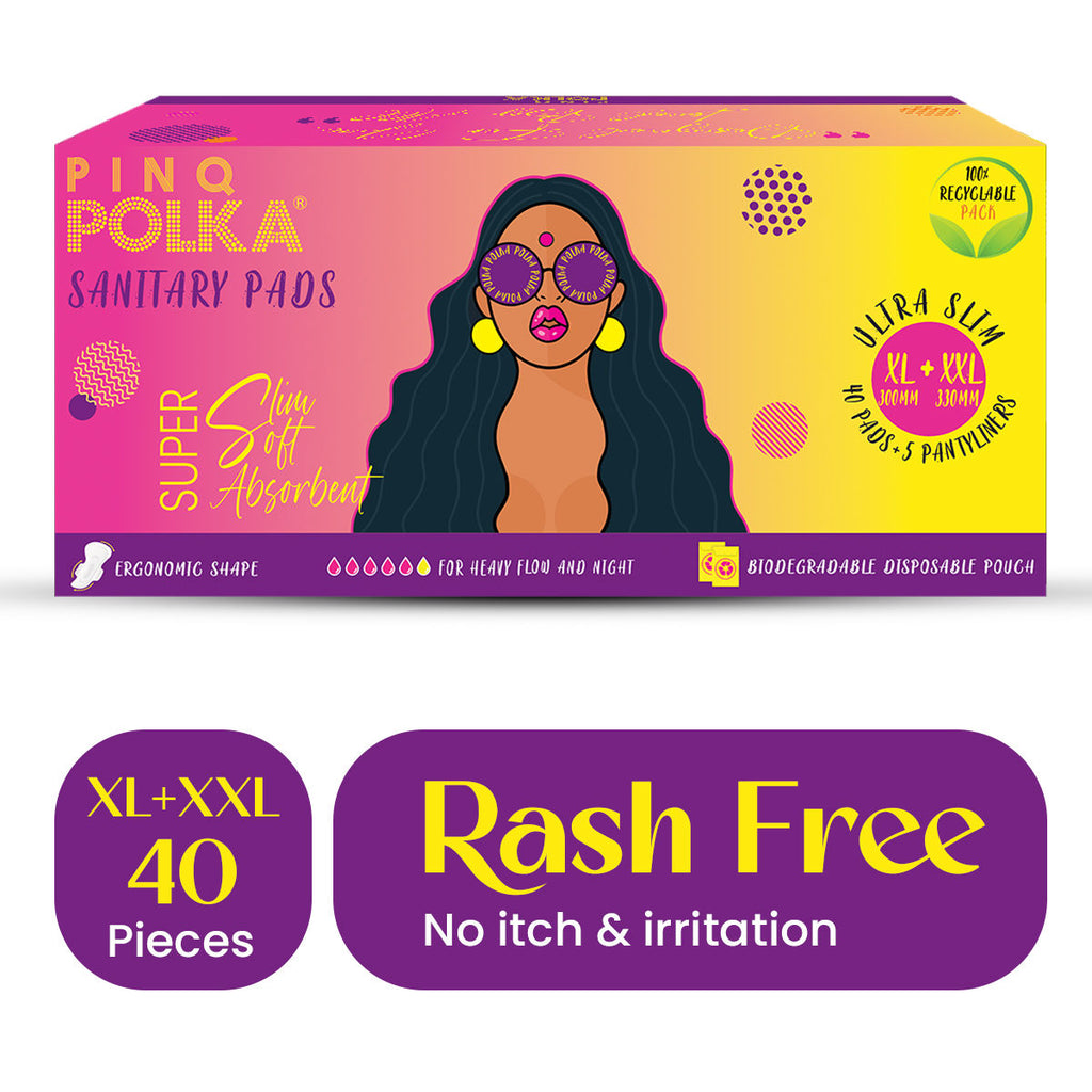 POLKA Ultra Sanitary Pads Organic Cotton Soft Feel Rash Free Wide Back - XL-XXL