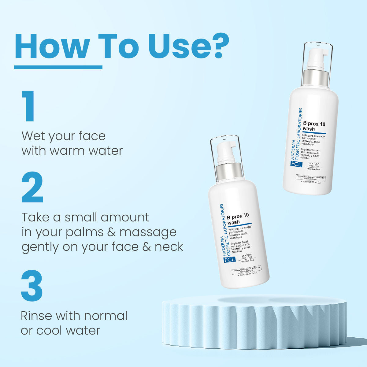 FCL 2% Benzoyl Peroxide BProx 10 Wash For Acne Exfoliate Blackheads Controls Cleanser