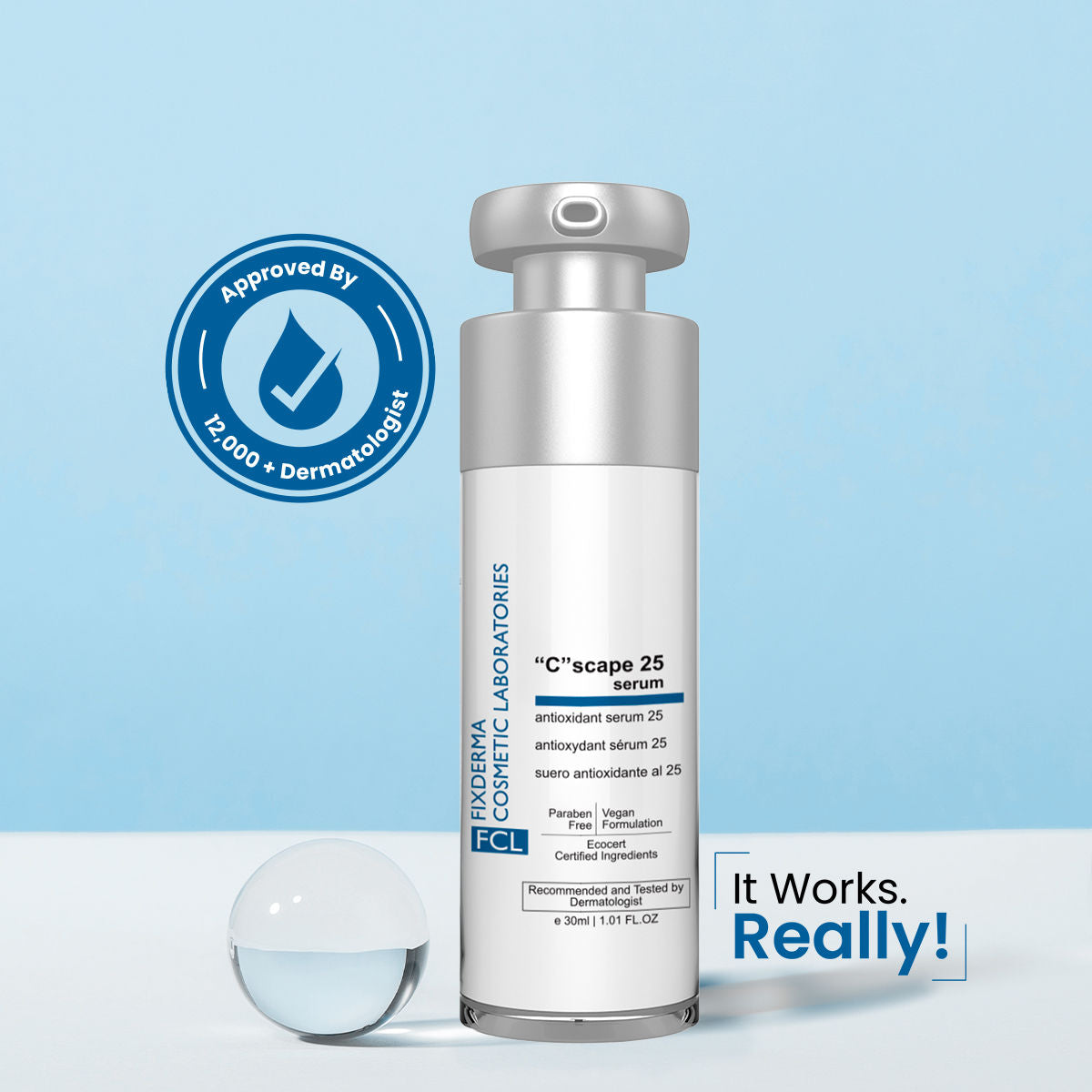 FCL 25% Vitamin C Face Serum & Hyaluronic Acid Serum, Reduces Wrinkles & Age Spots
