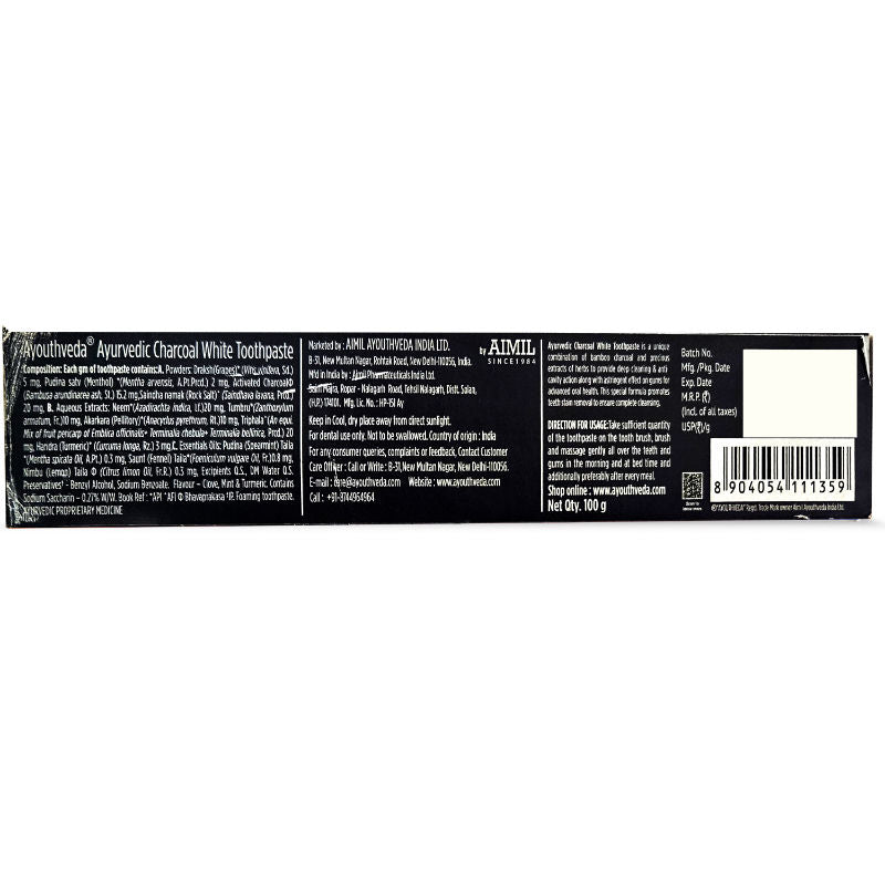 Ayurvedic Charcoal White Toothpaste with Bamboo Charcoal for Deep Cleaning