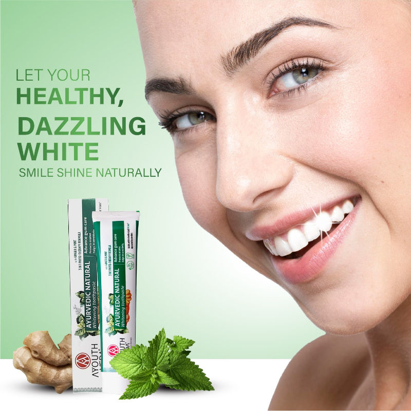Ayurvedic Natural Whitening Toothpaste with Ginger & Mint For Visibly Whiter Teeth