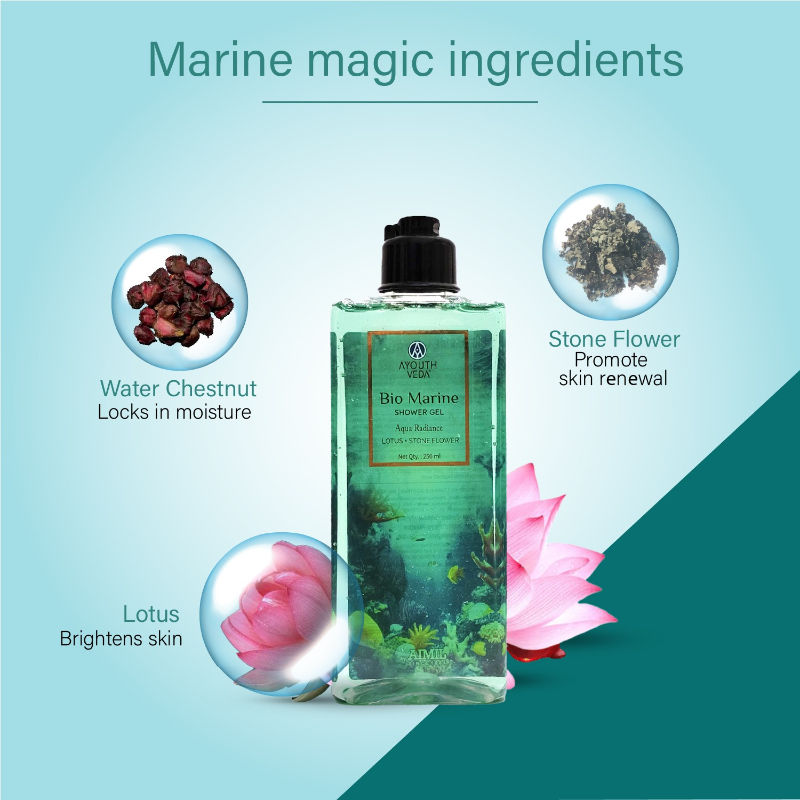 Bio Marine Shower Gel with Lotus & Stone Flower for Clensed, Hydrated & Rejuvenated Skin