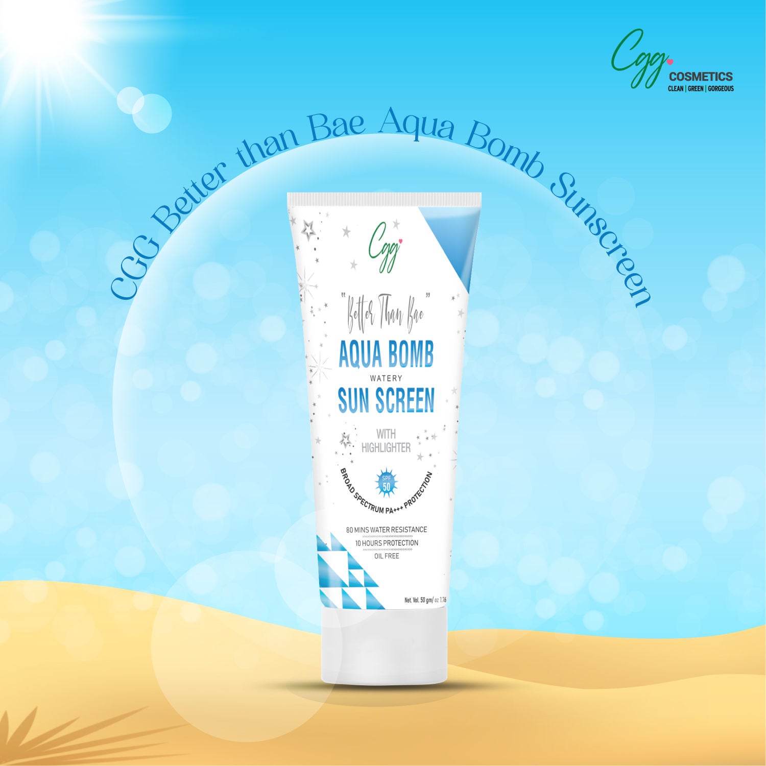 CGG Better than Bae Aqua Bomb Sunscreen With Highlighter SPF 45 PA+++ For All Skin Types