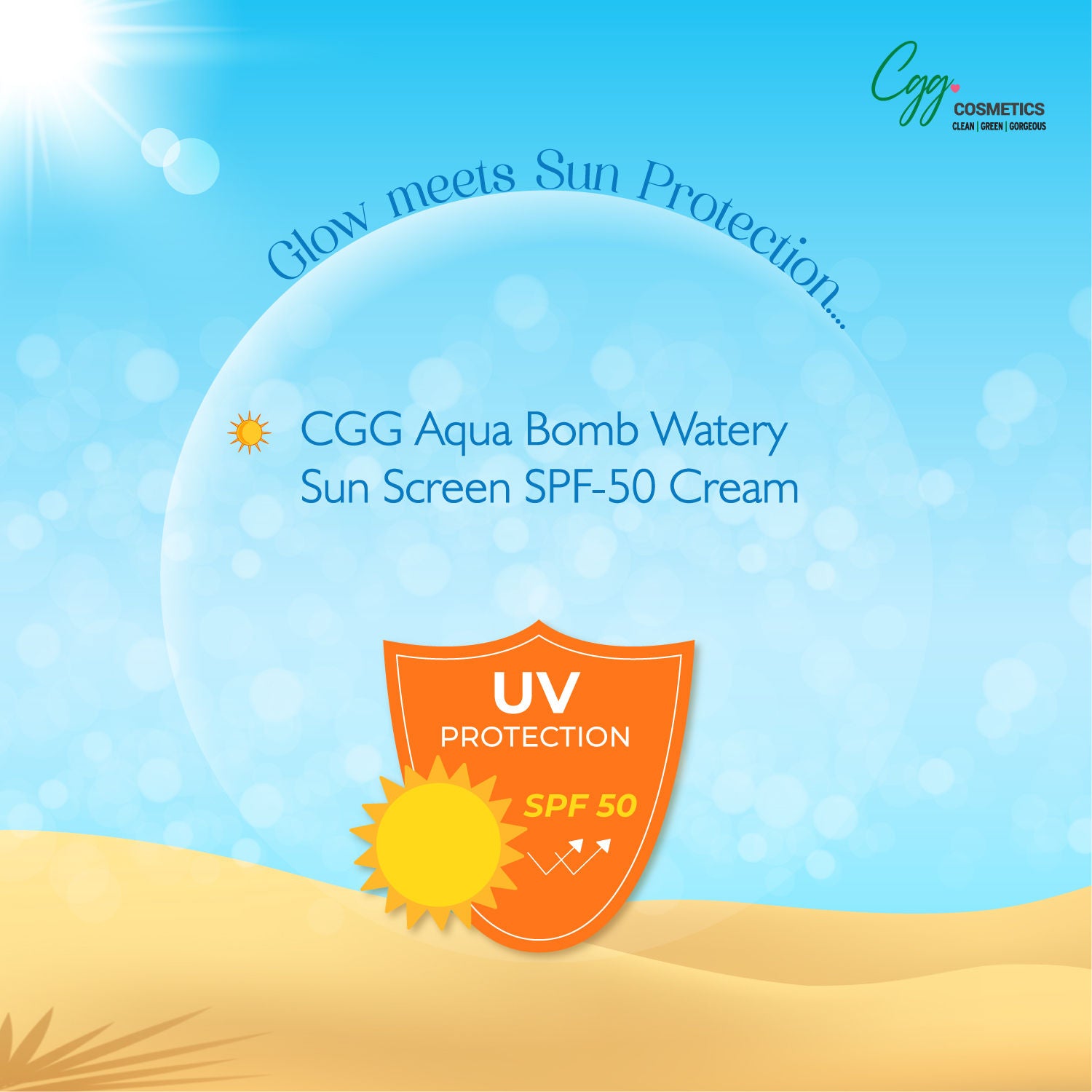 CGG Better than Bae Aqua Bomb Sunscreen With Highlighter SPF 45 PA+++ For All Skin Types