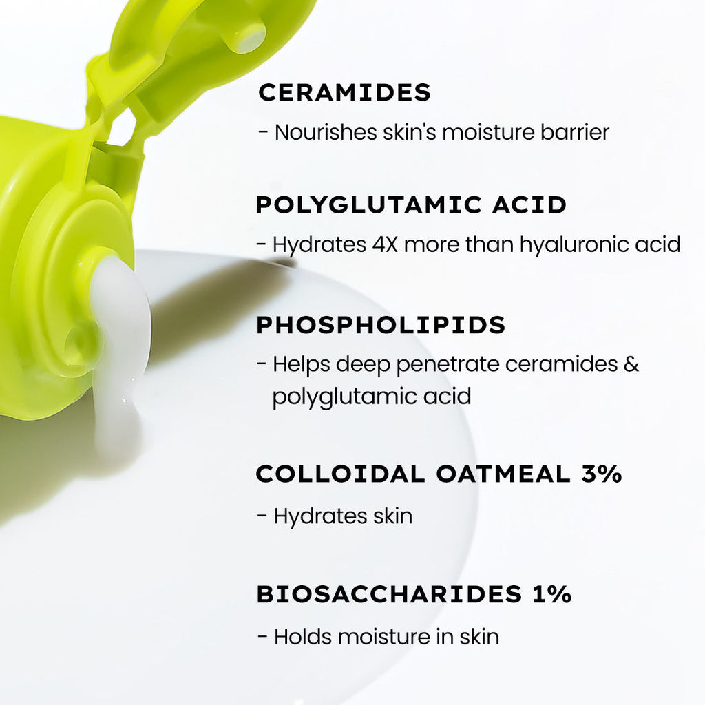 Moisturizing Cream for Dry Skin 2% Ceramides + Polyglutamic Acid Gentle Cleanser