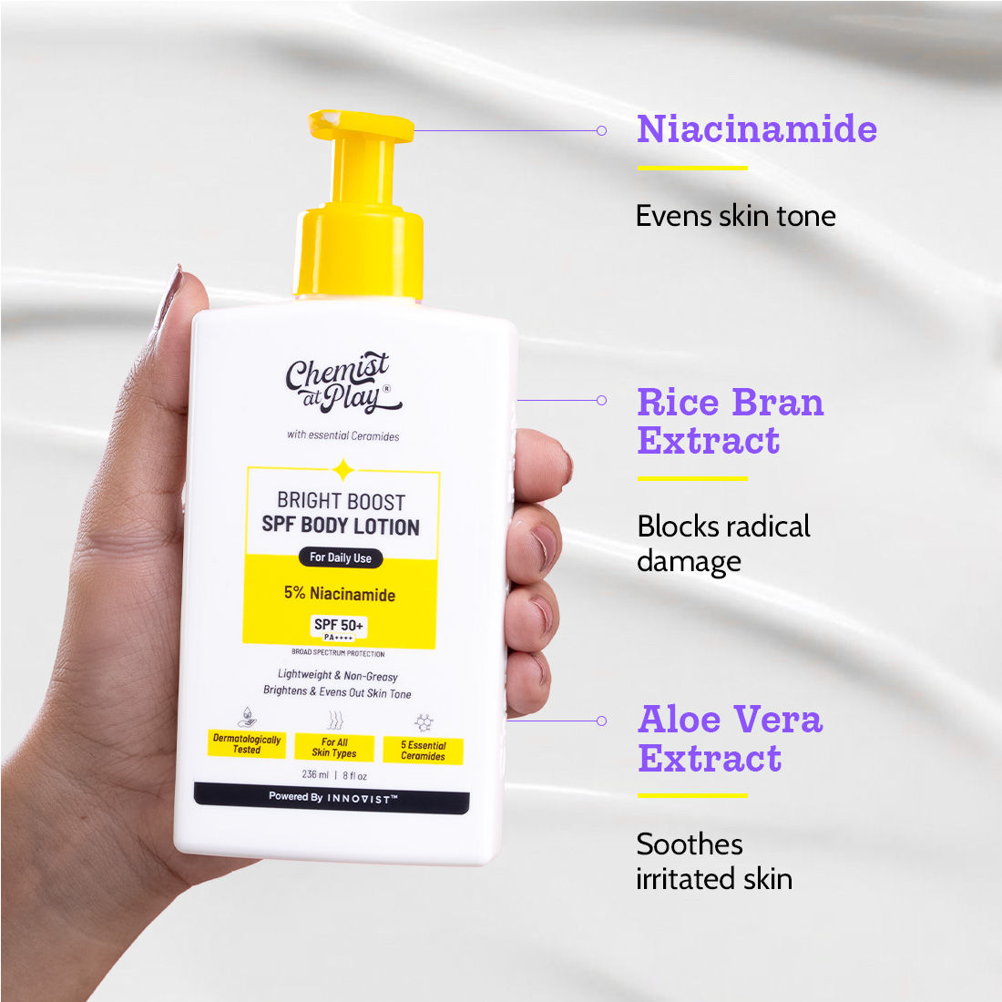 Bright Boost SPF Body Lotion, SPF 50+ PA++++, 24 hours moisturization