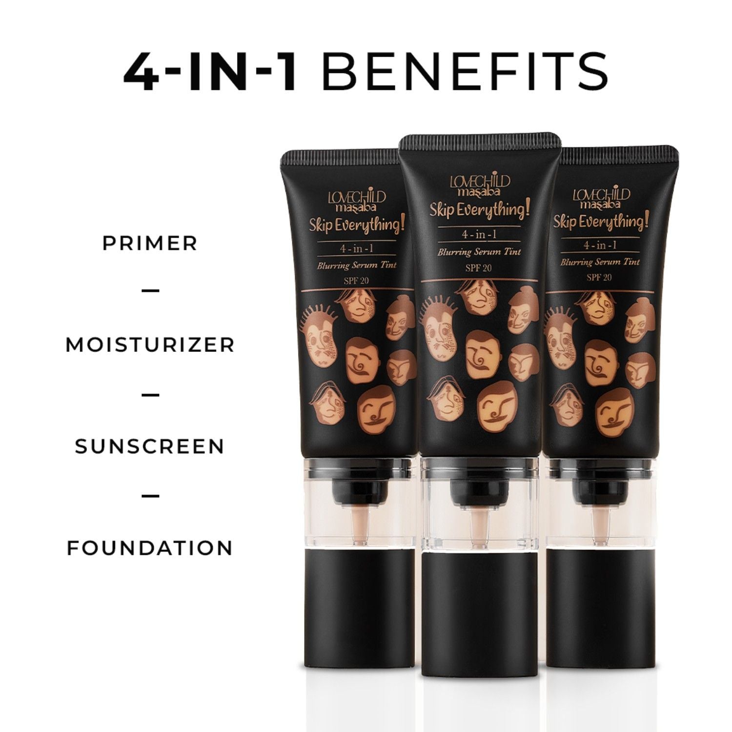 Skip Everything Serum Skin Tint SPF 20, Liquid Foundation for all Skin type, with In-Built Brush, Enriched with Vitamin E for anti-ageing benefits