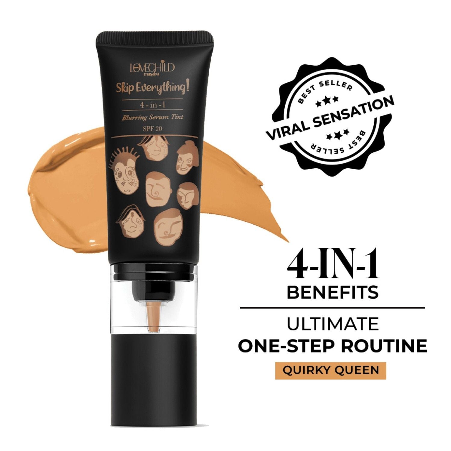 Skip Everything Serum Skin Tint SPF 20, Liquid Foundation for all Skin type, with In-Built Brush, Enriched with Vitamin E for anti-ageing benefits - Quirky Queen
