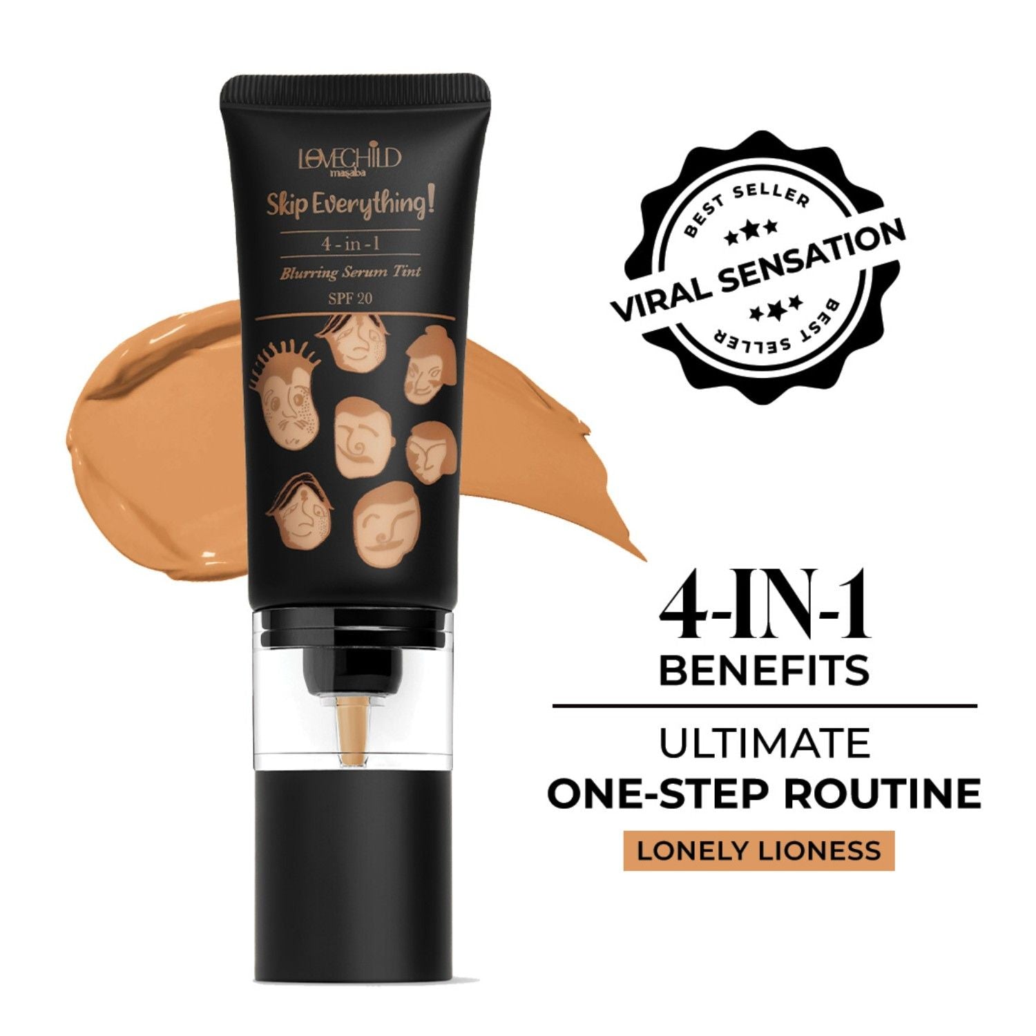 Skip Everything Serum Skin Tint SPF 20, Liquid Foundation for all Skin type, with In-Built Brush, Enriched with Vitamin E for anti-ageing benefits - Lonely Lioness