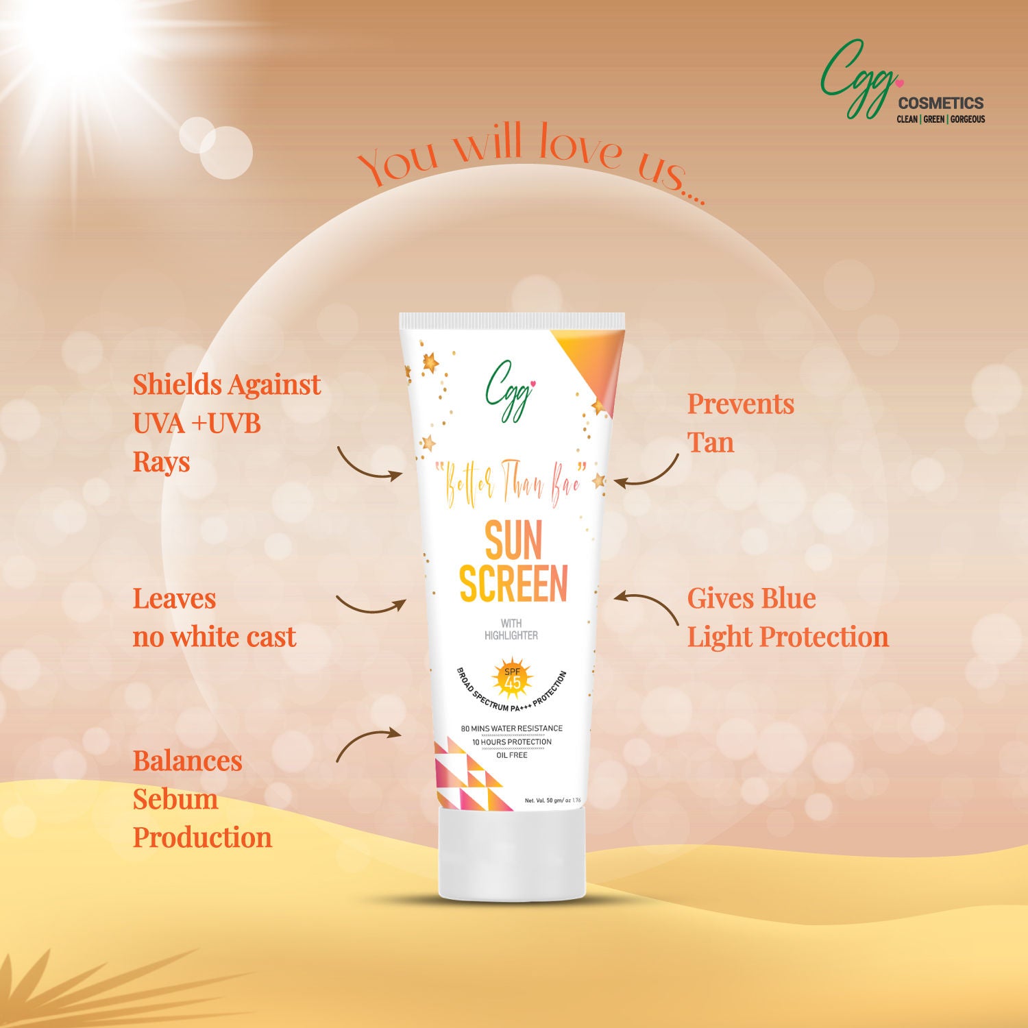 Suncreen SPF 45 + FREE CGG cosmetics Hand cream SPF 45