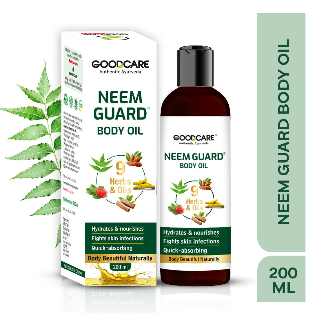 Ayurvedic Neem Guard Body Oil with 8 herbs-nourishes, brightens & fights skin infections.