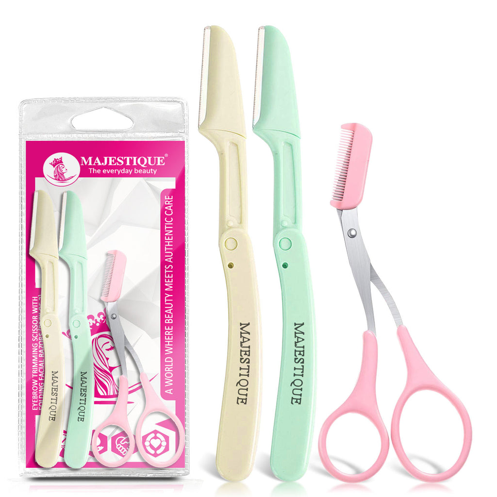 Eyebrow Trimming Scissors With Folding Facial Razors