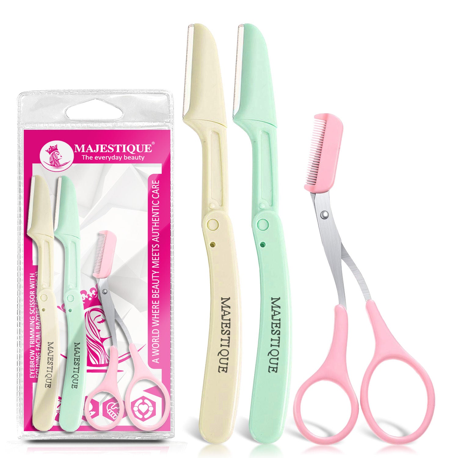 Eyebrow Trimming Scissors With Folding Facial Razors