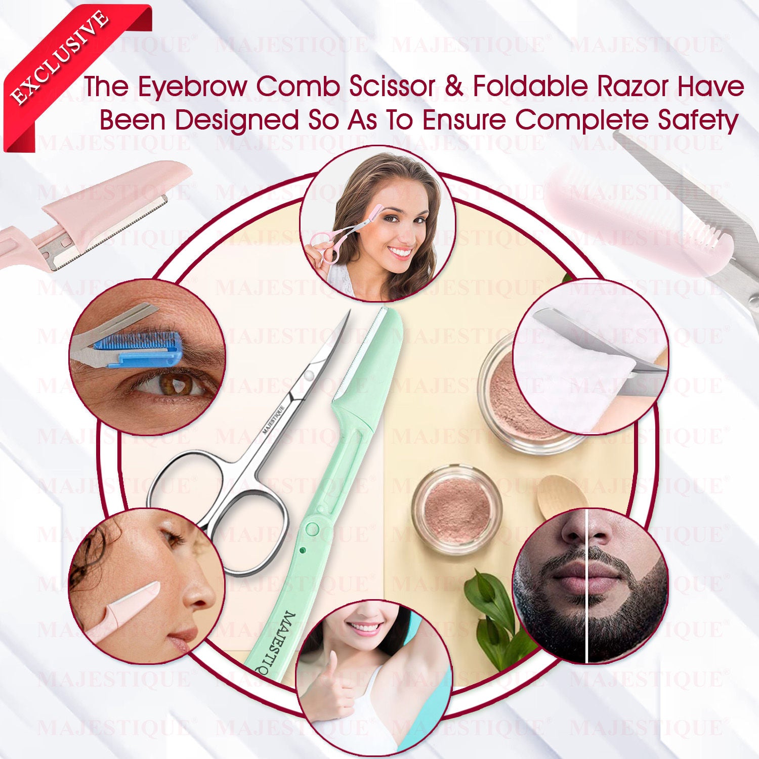 Eyebrow Trimming Scissors With Folding Facial Razors