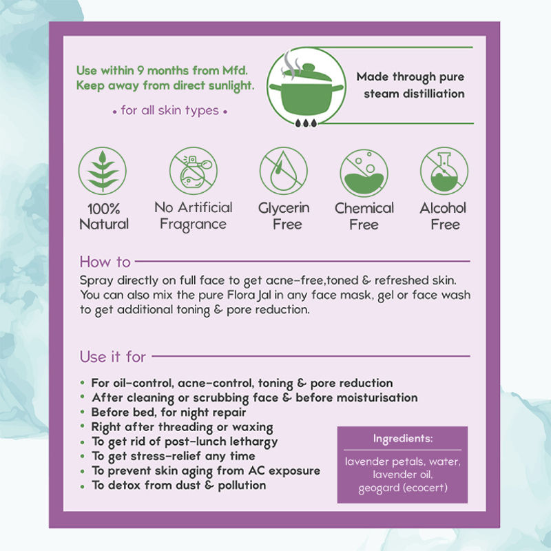 100% Pure Lavender Jal - Toner & Face Mist for Pore Reduction, Acne Control & Hydration
