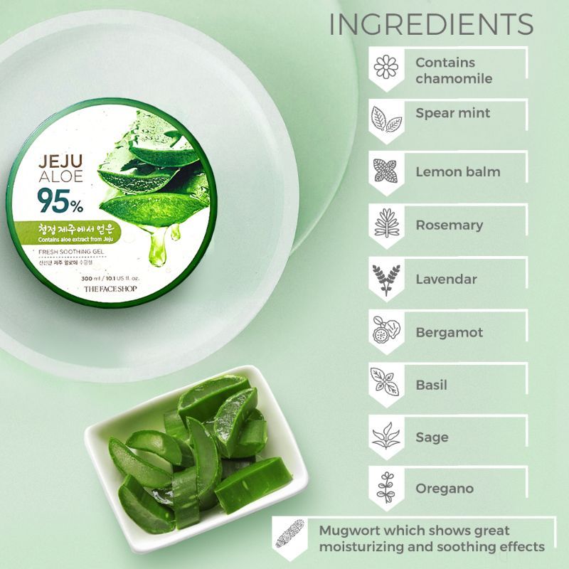 Korean Jeju Aloe Vera Soothing Gel with Vitamin E for Face, Body & Hair