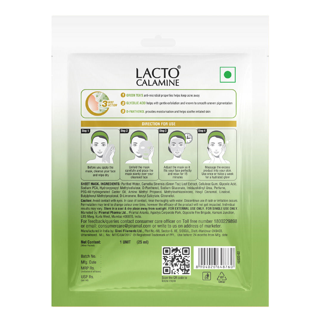 Green Tea Face Sheet Mask for Hydration, Calm & Clear Skin that Soothes Acne