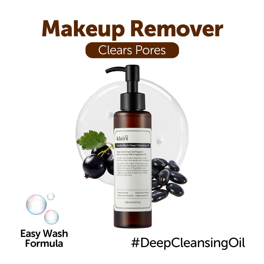 Gentle Black Deep Cleansing Oil Removes Waterproof Makeup, Blackheads & Unclogs Pores