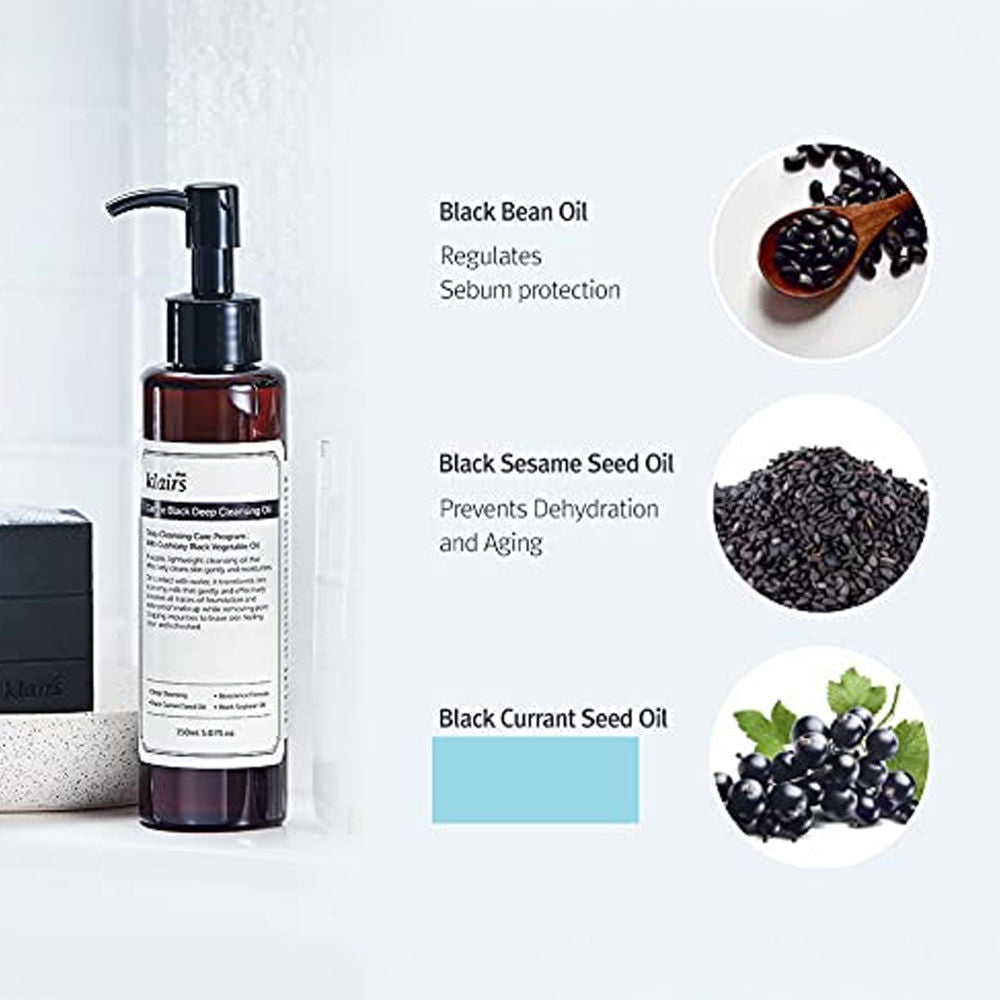 Gentle Black Deep Cleansing Oil Removes Waterproof Makeup, Blackheads & Unclogs Pores
