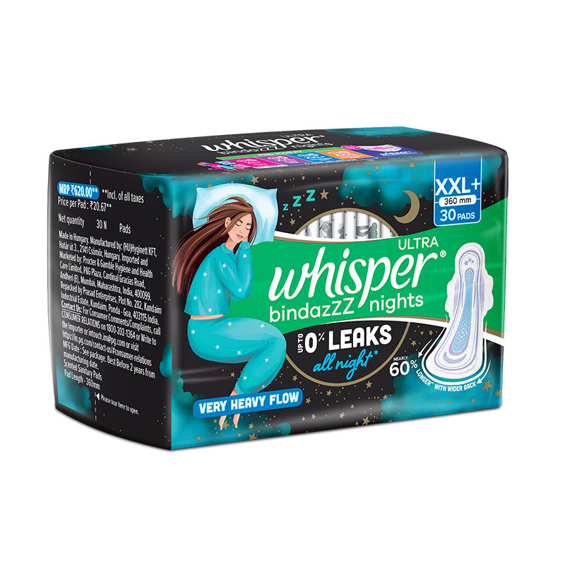 Bindazzz Nights Xxl+ Sanitary Pads, Upto 0% Leaks All Night Long