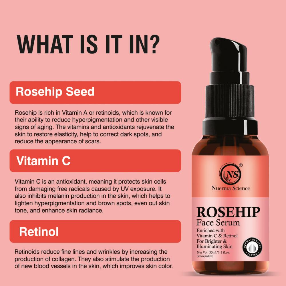 15% Rosehip Face Serum enriched Vitamin C & Retinol for Illuminating Skin