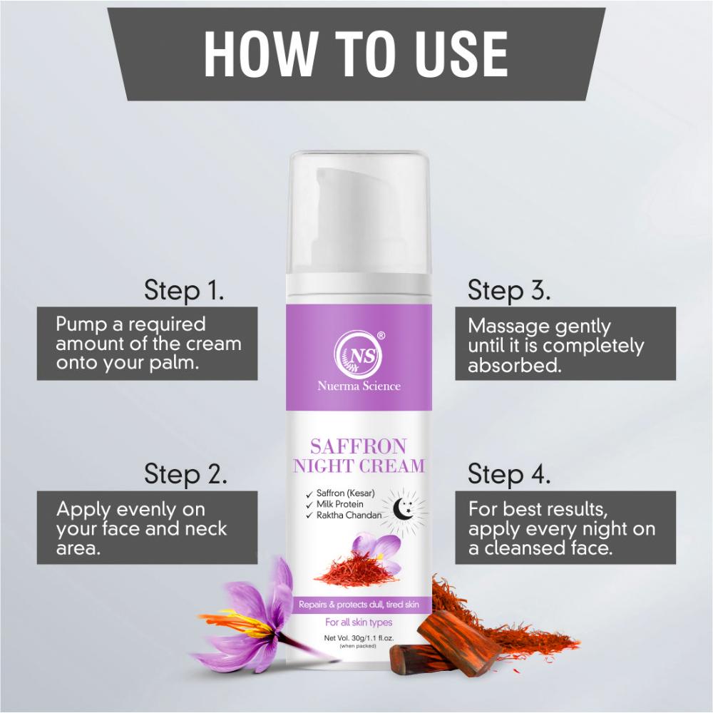 Saffron Night Cream with Milk Protein, Rakhta Chandan for Repair Dull Skin