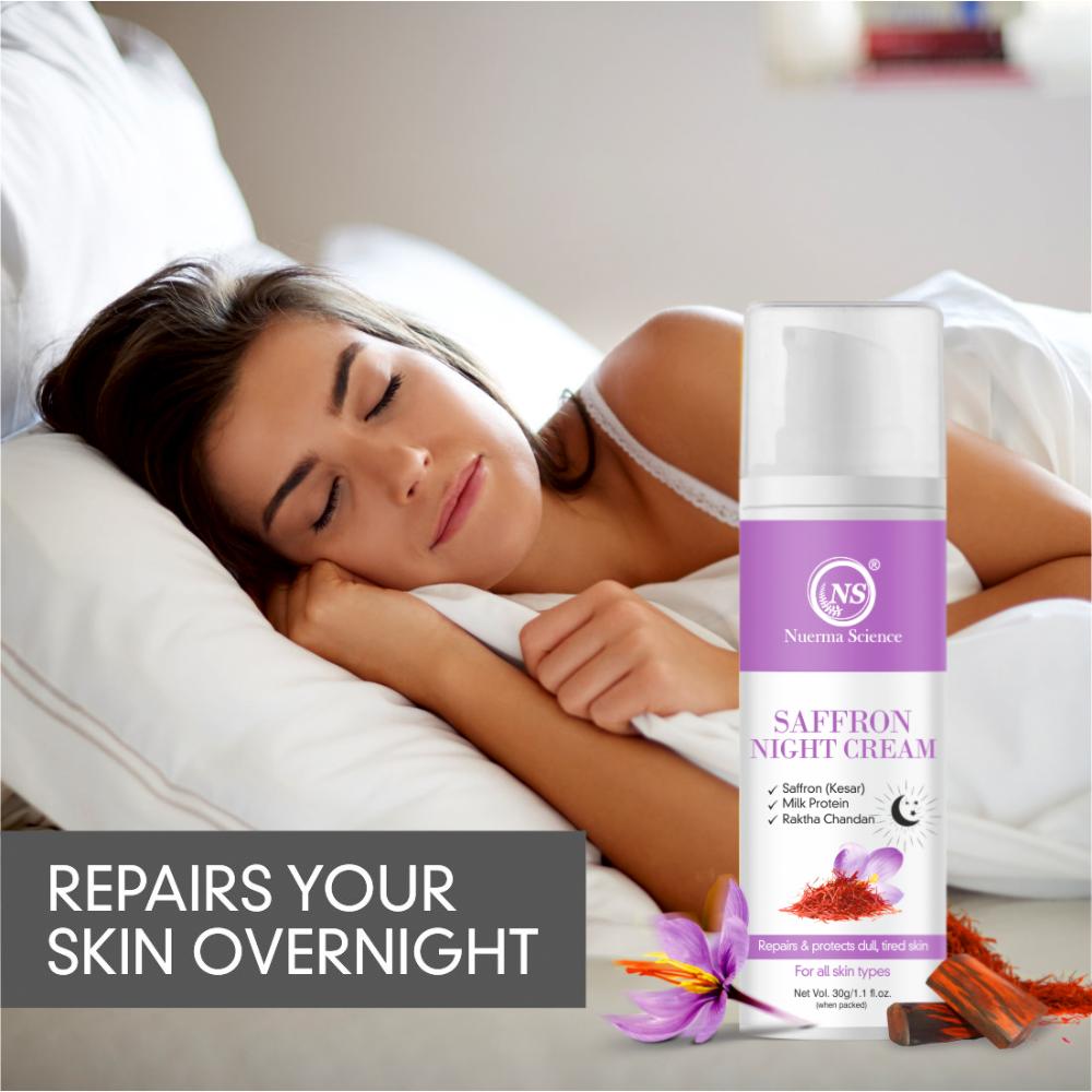 Saffron Night Cream with Milk Protein, Rakhta Chandan for Repair Dull Skin