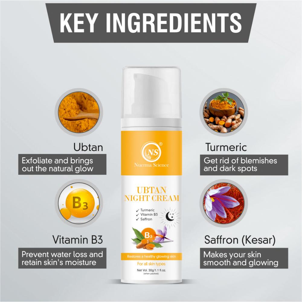 Ubtan Night Cream W/ Turmeric, Vitamin B3 for Restoring Healthy Glowing Skin