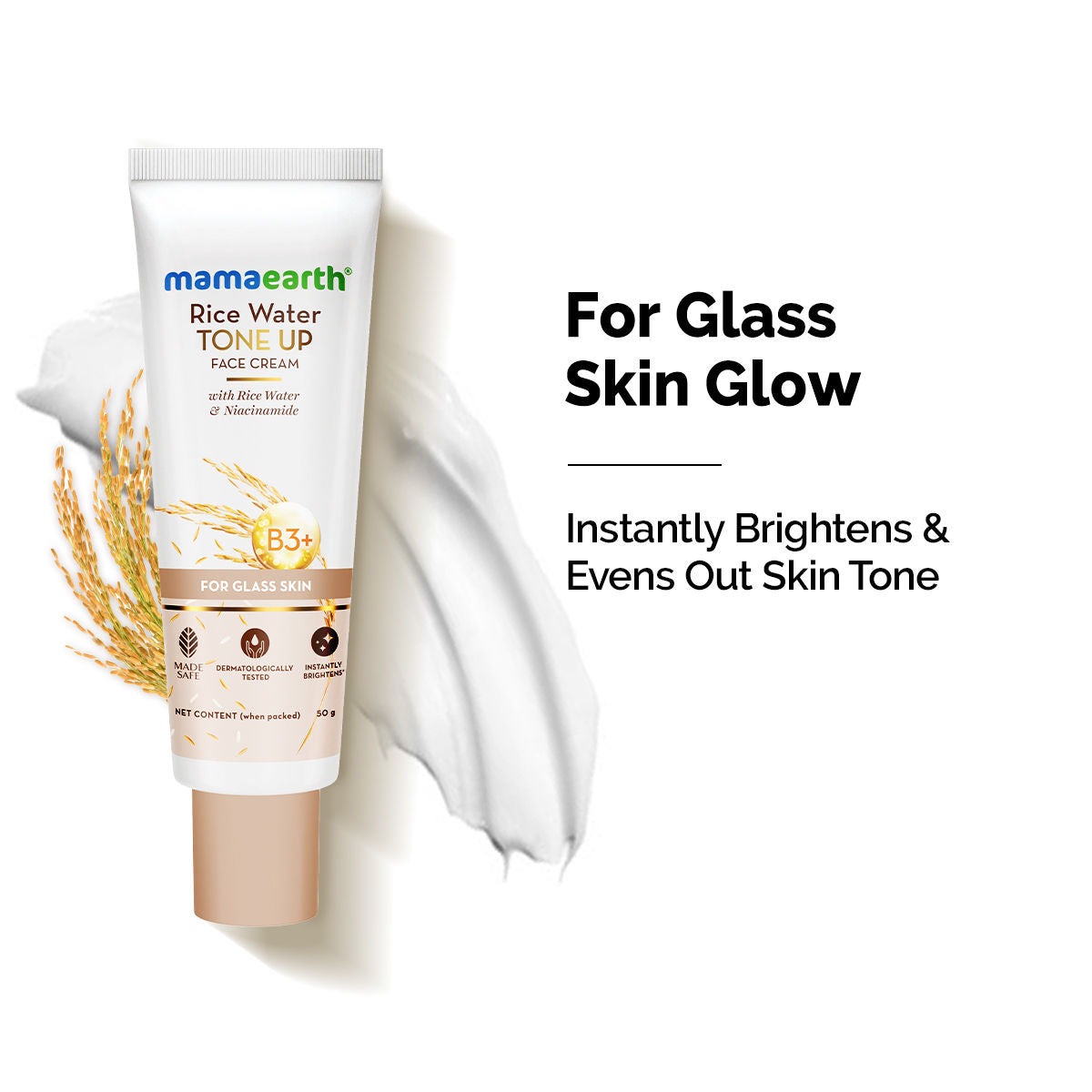 Rice Water Tone Up Face Cream with Niacinamide for Glass Skin and All Skin Types