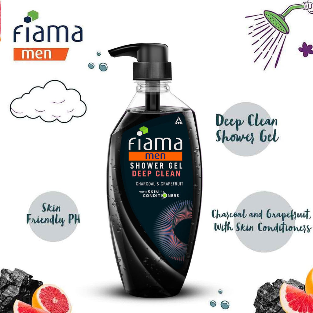 Men’s Shower Gel Deep Clean, Body Wash with Charcoal & Grapefruit for Refreshed Skin
