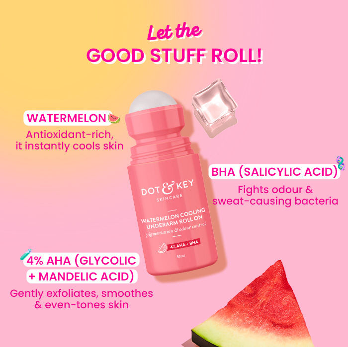Watermelon Cooling Underarm Roll On, Pigmentation & Odour Control, With 4% AHA & BHA