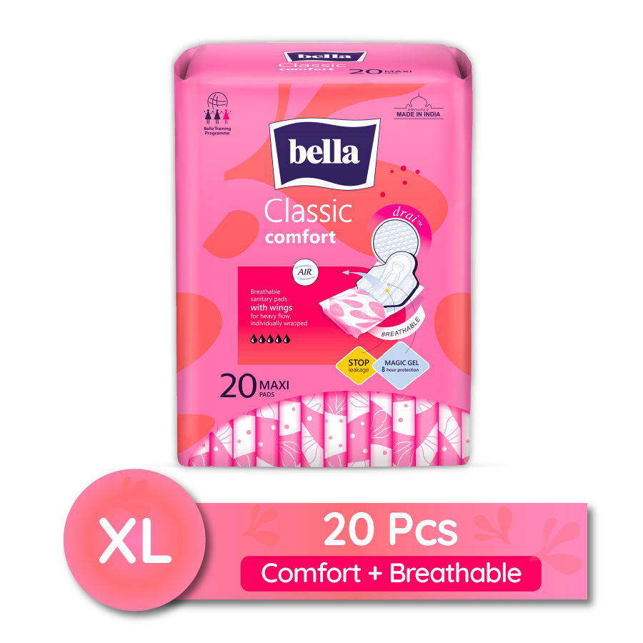 Classic Comfort Maxi Drai, Breathable Sanitary Pads with Wings, Heavy Flow (20 Pcs)