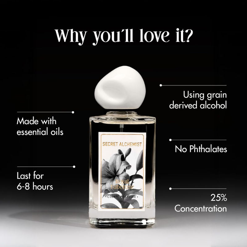 Royal Tuberose Clean Perfume for Women with Rose & Sandalwood, Everyday