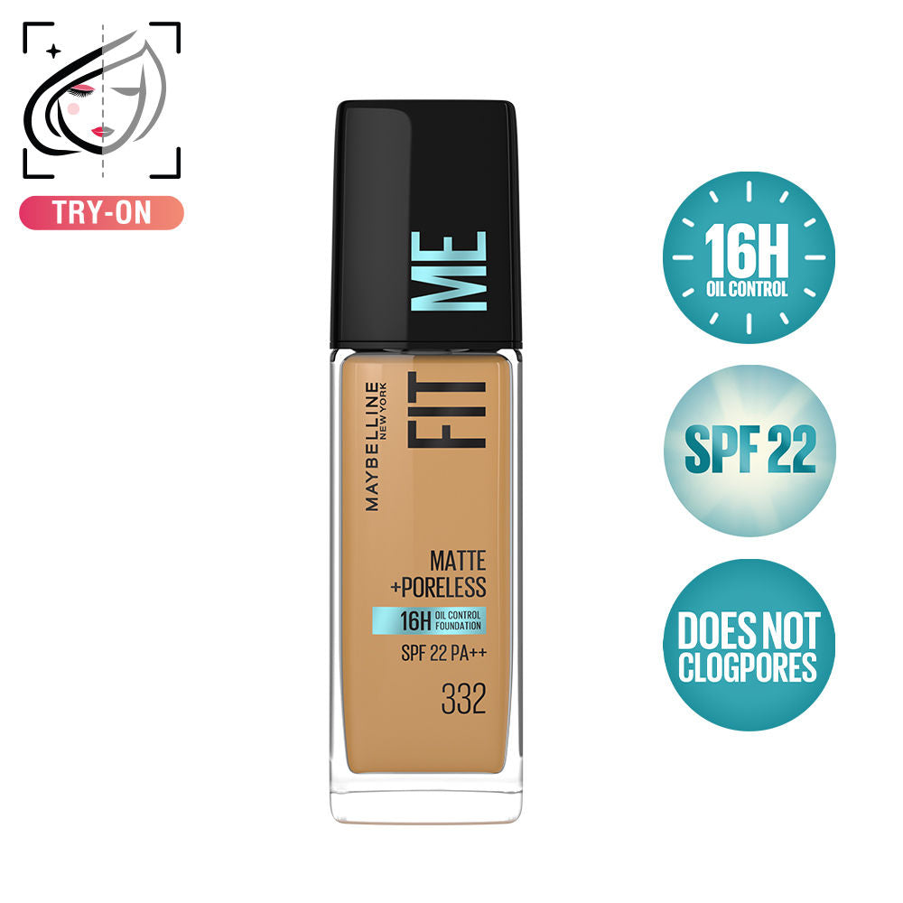 Fit Me Matte+Poreless 16H Oil Control Foundation with SPF 22 - 115 Ivory - 332 Golden Caramel