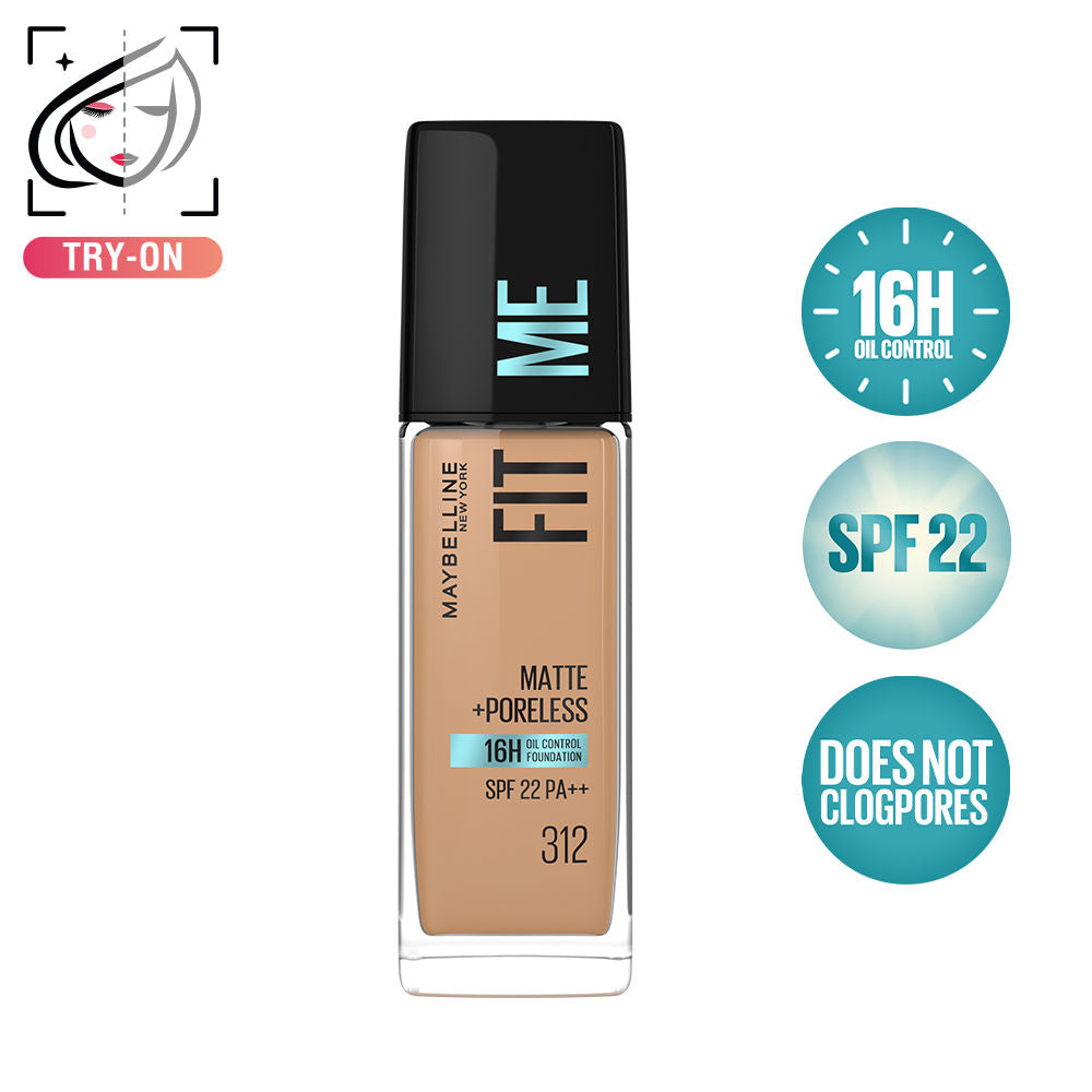 Fit Me Matte+Poreless 16H Oil Control Foundation with SPF 22 - 115 Ivory - 312 Golden