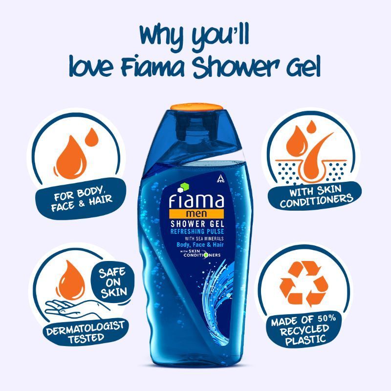 Men Shower Gel Refreshing Pulse, Body Wash for Fresh Looking Skin with Sea Minerals
