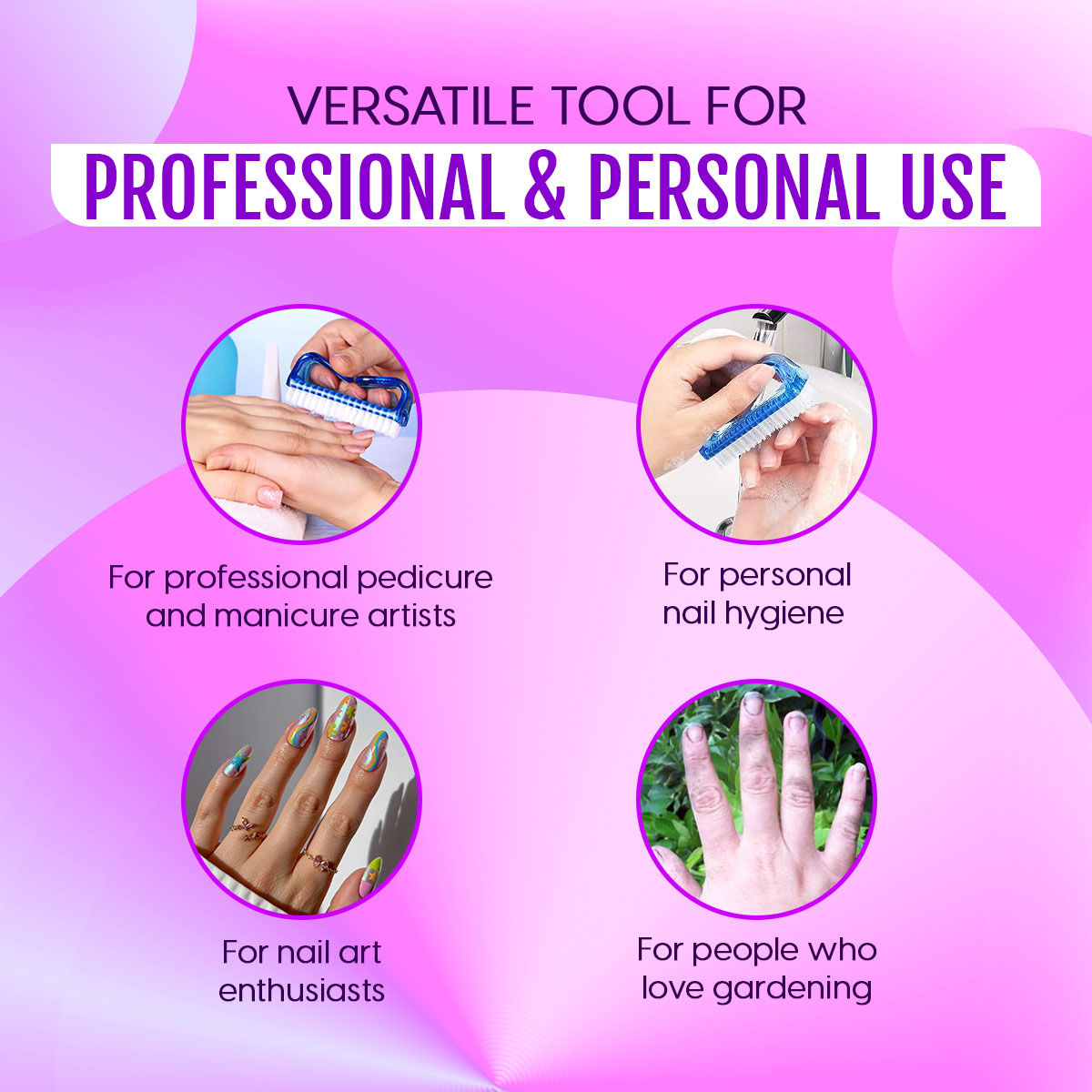 Professional Nail Brush Cleaning Tool Manicure Pedicure Scrubber Foot Cleaner Brush