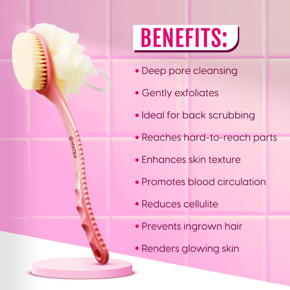 Back Bath Brush 2-in-1 Back Scrubber Loofah for Deep Cleansing & Exfoliation with Long Handle