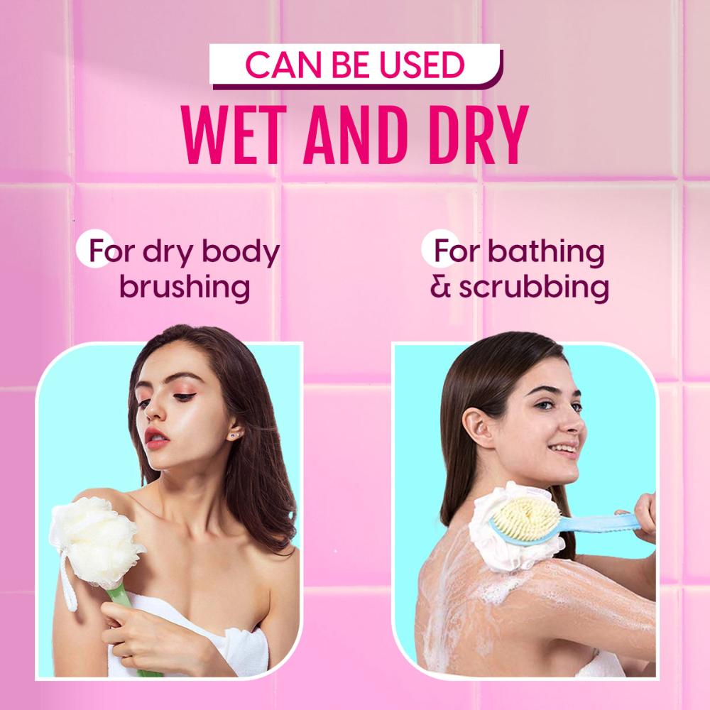 Back Bath Brush 2-in-1 Back Scrubber Loofah for Deep Cleansing & Exfoliation with Long Handle