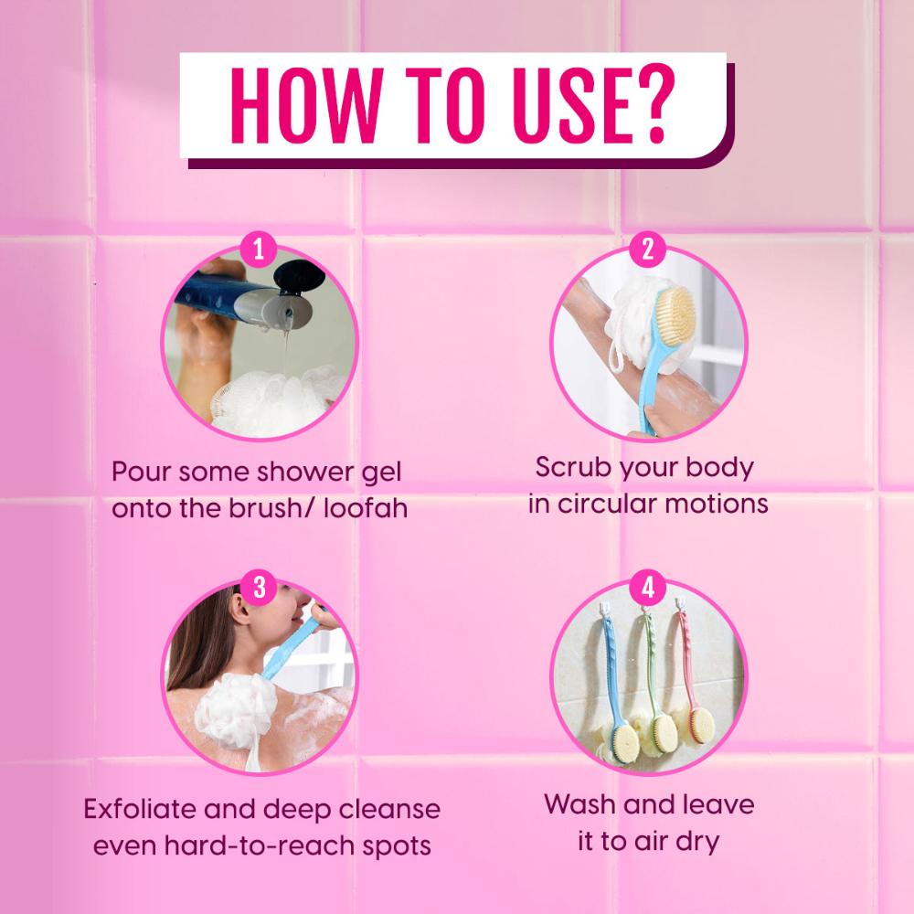 Back Bath Brush 2-in-1 Back Scrubber Loofah for Deep Cleansing & Exfoliation with Long Handle