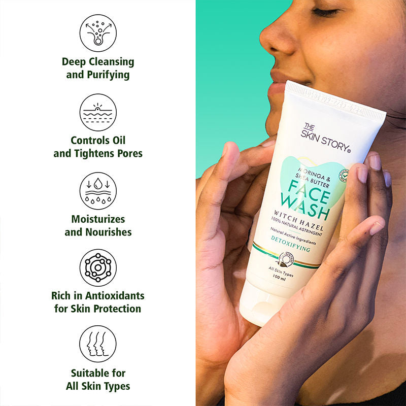 Moringa Shea Butter Face Wash - Reduces Acne Breakouts, Minimizes Pores, Oil Control