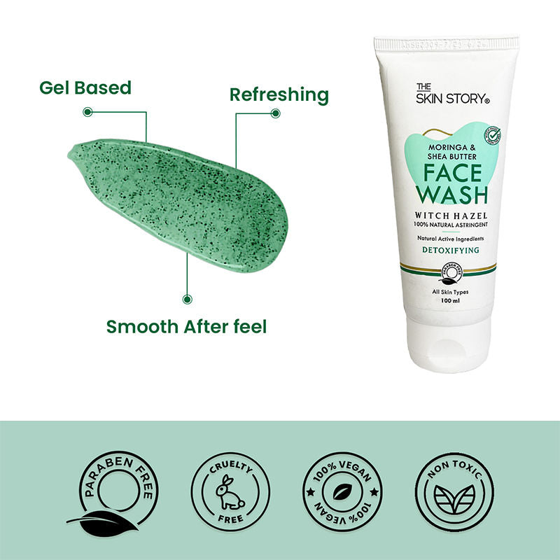 Moringa Shea Butter Face Wash - Reduces Acne Breakouts, Minimizes Pores, Oil Control