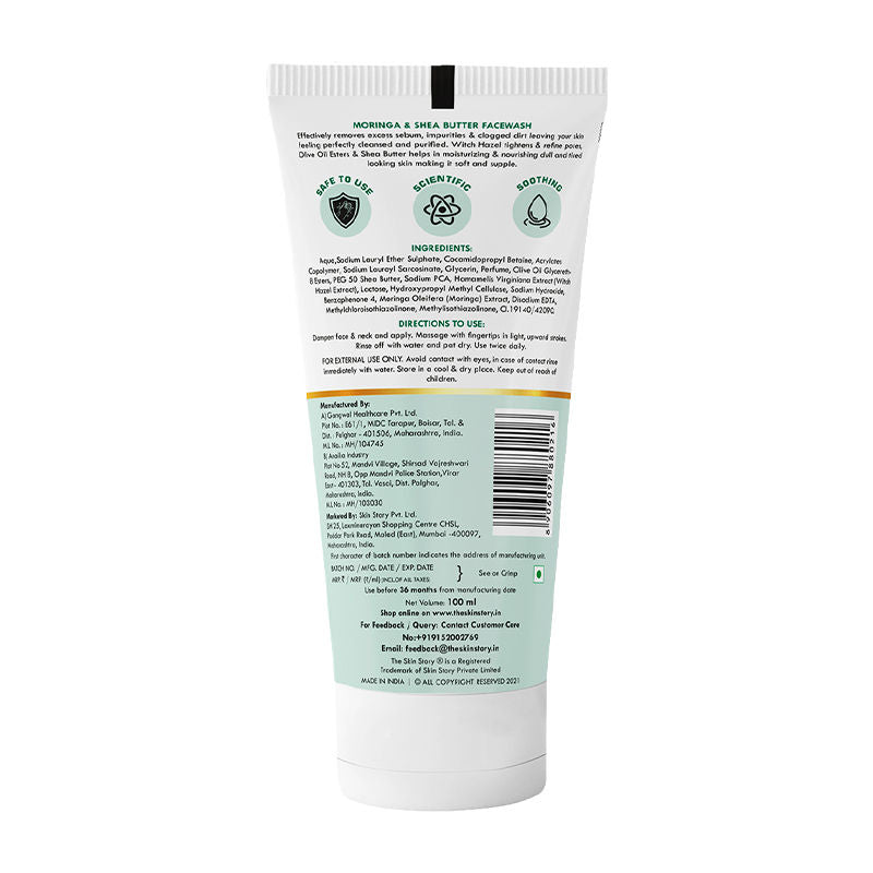 Moringa Shea Butter Face Wash - Reduces Acne Breakouts, Minimizes Pores, Oil Control